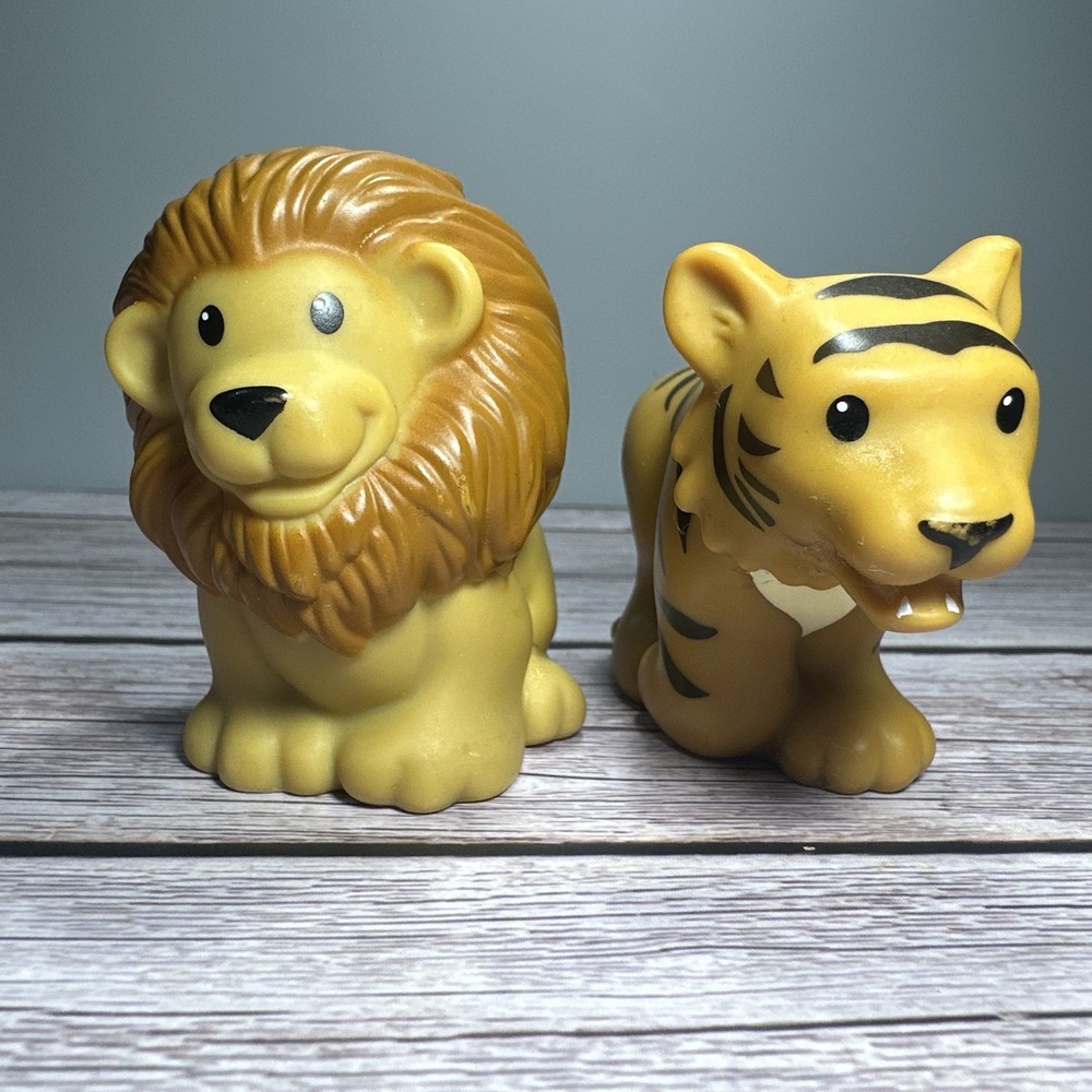 Fisher Price Little People Lion & Tiger Figures Zoo Animals Safari 2014 Mattel